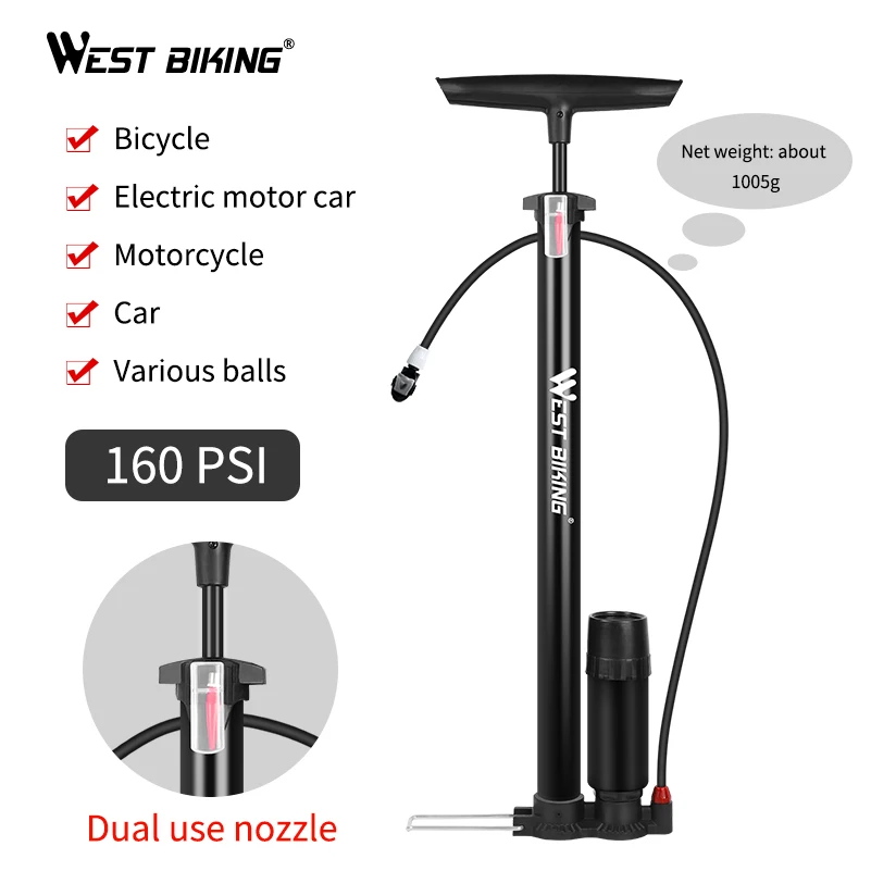 WEST BIKING насос для велосипеда 160PSI насос для подкачки ног высокого давления для велоспорта MTB дорожный велосипед напольный насос электрический велосипедный насос