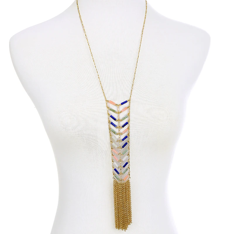 

Ожерелье золотистого цвета с длинной цепочкой и подвеской-кисточкой для женщин ожерелье с длинным свитером очаровательные ювелирные издел...