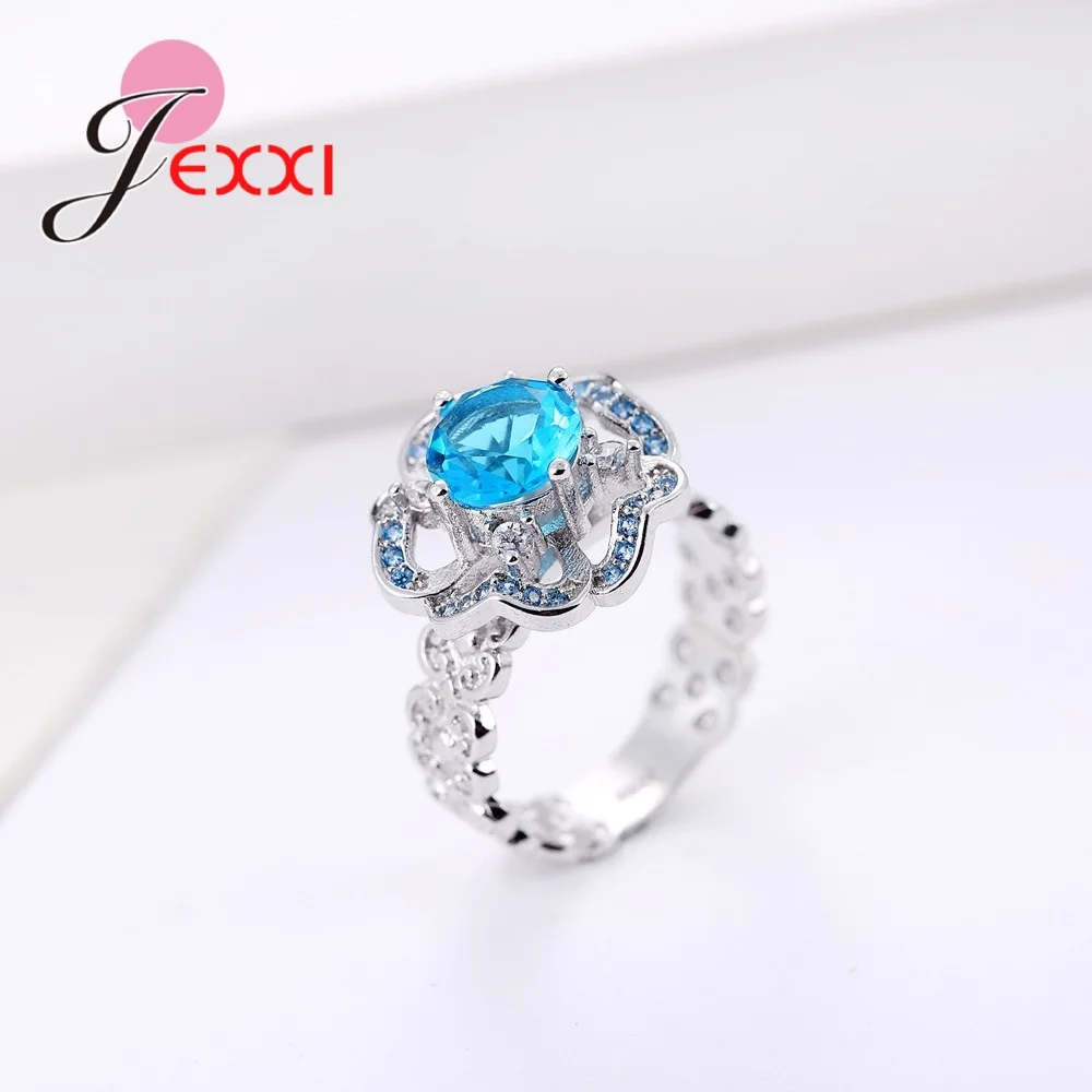 Women Crystal 925 Sterling Silver Rings Hollow Out Design Cubic Zirconia Anniversary Ring Accessory Ringen Band Jewelry | Украшения и