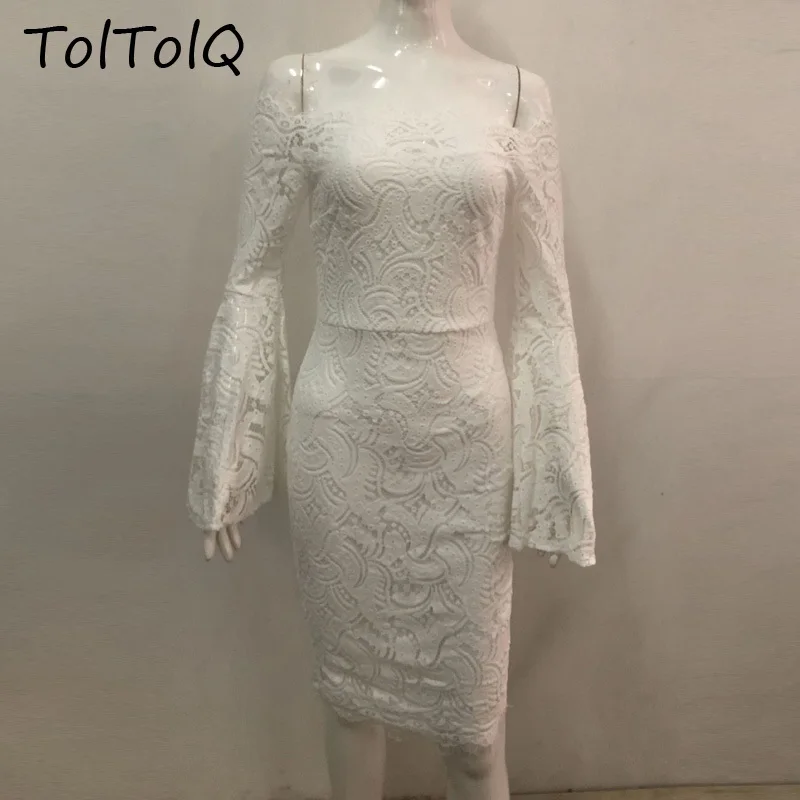 Женское кружевное платье TolTolQ белое Повседневное с открытыми плечами летнее |