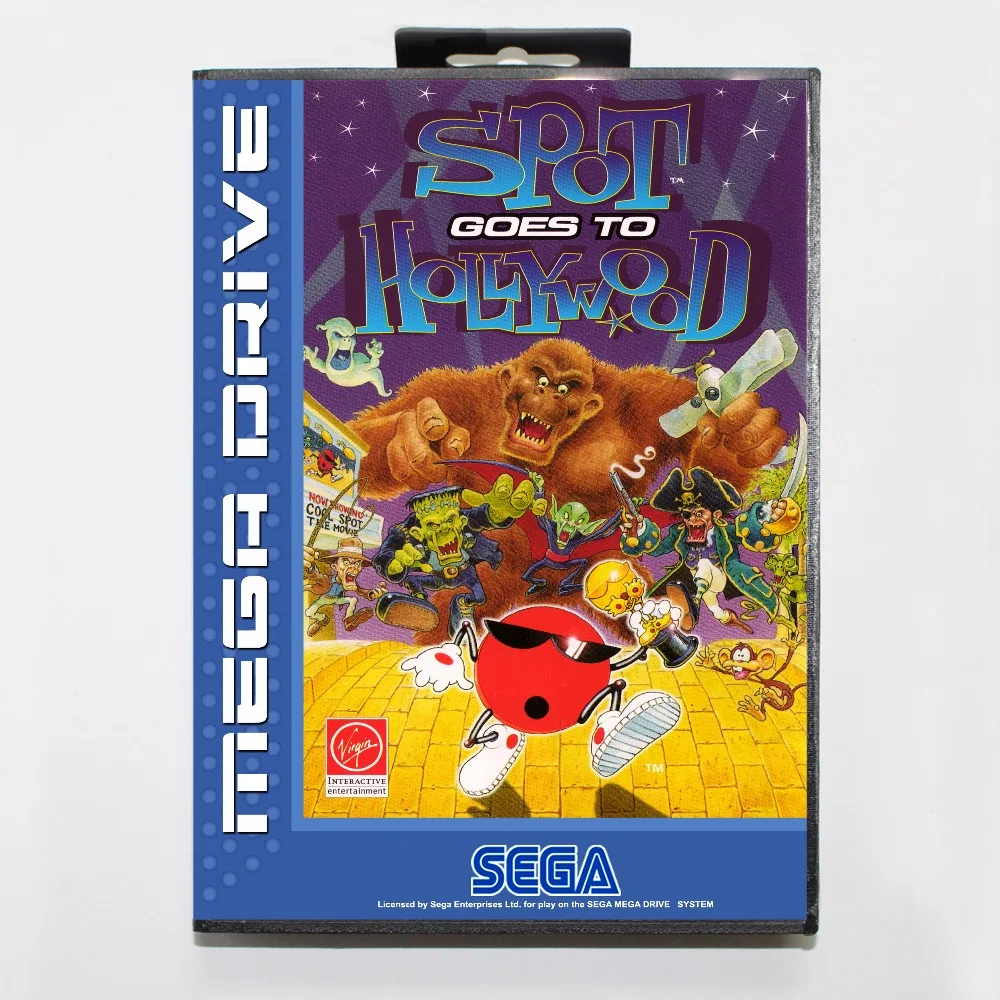 Пятно отправляется в Голливуд 16 бит SEGA MD карточная игра с коробку для Sega игры Mega