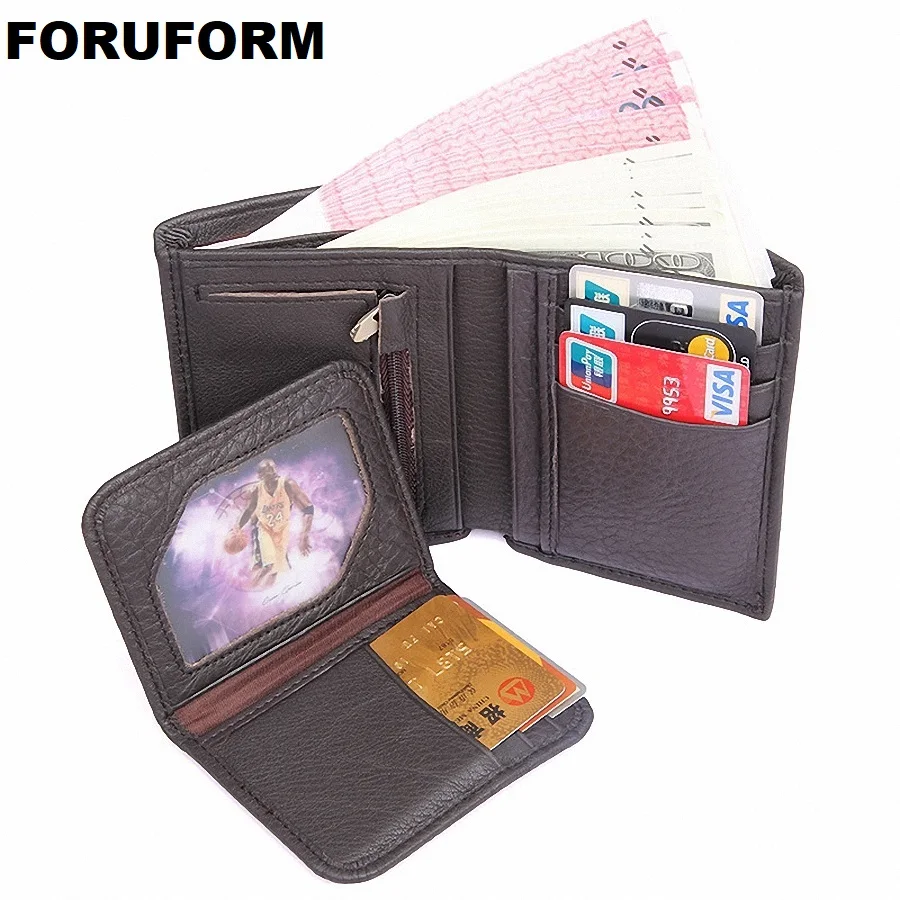 

Genuine Cow Leather Men Wallet Fashion Coin Pocket Brand Design Men Purse High Quality Male Card ID Holder LI-1913