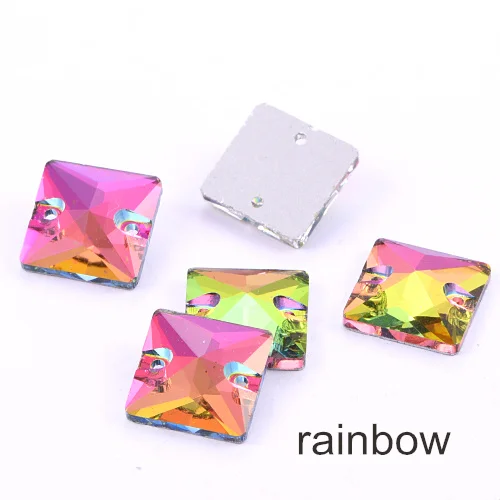 rainbow Все Цвета 12 мм 36 мм квадратная форма pcs Стекло пришить стразы шитье хрустальных камней для Свадебные украшения F0103 - Цвет: rainbow