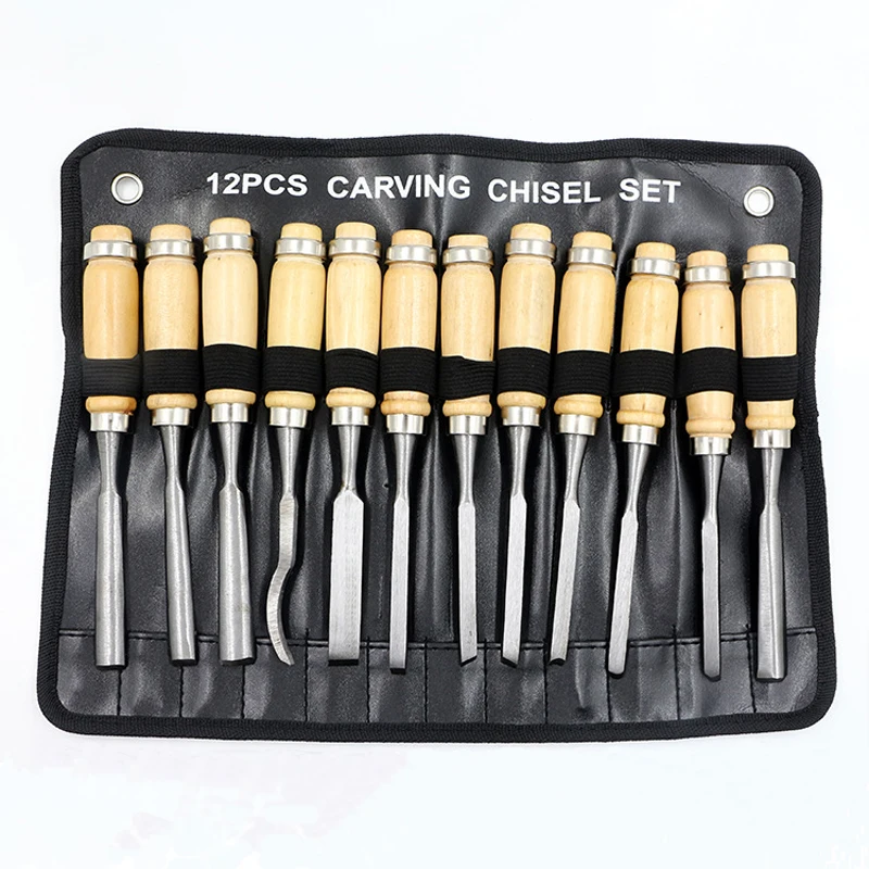 

QWORK Professional 12PCS Manual Wood Carving Hand Chisel Tool Set Carpenters Woodworking Carving Chisel DIY Detailed Tools