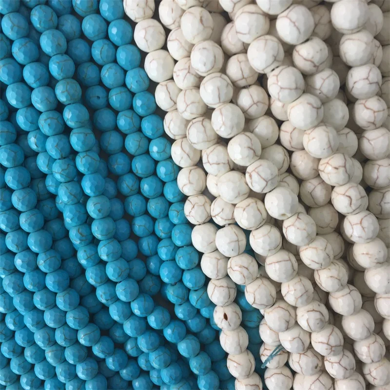 _ Граненые белые и синие бирюзовые круглые бусины Howlite 15 5 дюйма/нитка 4 6 8 10 12 мм