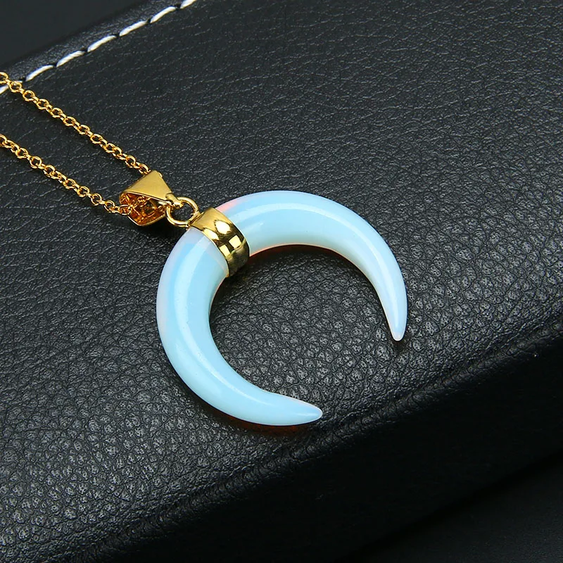 Кулоны из натурального камня подвески с опалом и лабрадоритом полумесяц