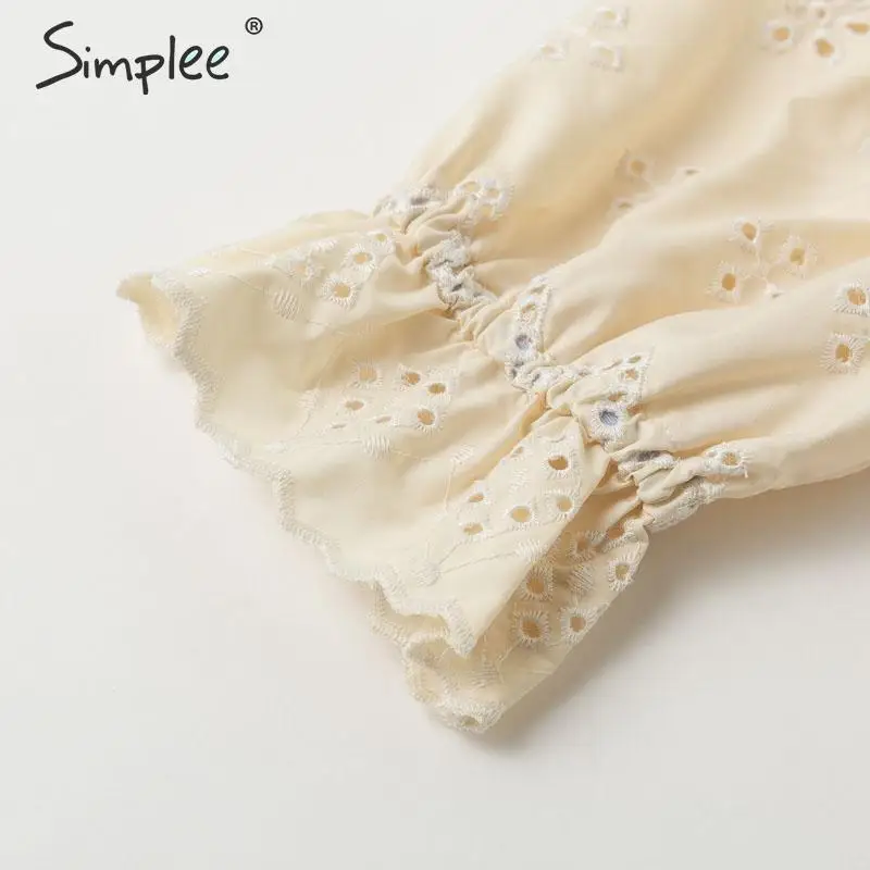 Женская кружевная блузка Simplee с вышивкой ажурные топы рюшами лето 2019 женские