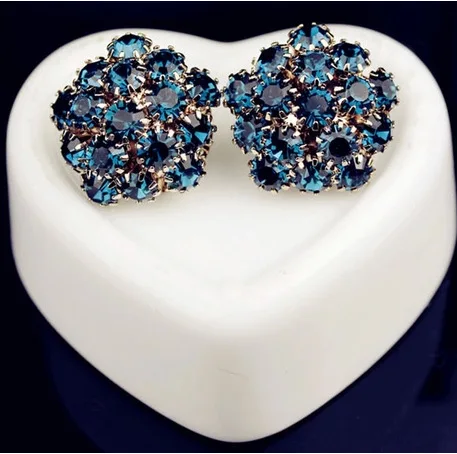 Europe luxury Nice female statement jewelry Blue Ball Crystal Flower piercing Stud Earring for Women Girls Gift Wholesale SALE |
