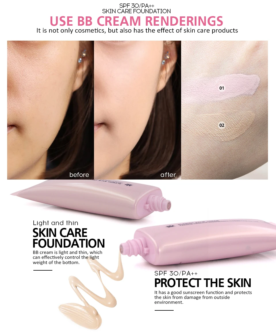 HENLICS BB крем отбеливающий увлажняющий маскирующий крем Pro Nude Foundation Make Up Base Foundation Cream