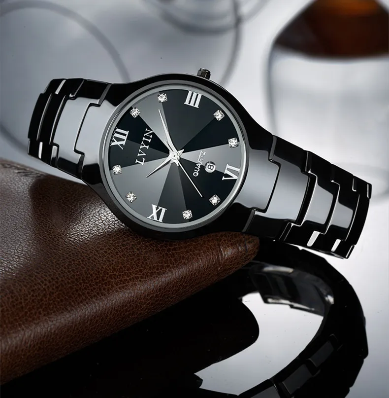 Relogio Montre Femme для влюбленных Черные Керамические нарядные часы кварцевые Деловые с