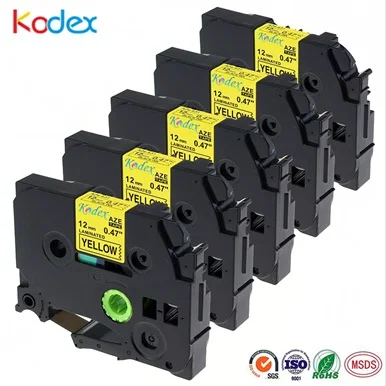 5pcs Black on Yellow Oozmas TZe лента для маркировки 12 мм стандартная ламинированная пленка Ленты Совместимость для Brother P-Touch Combo Set TZ131 TZe231 TZe631 TZe334 TZe335 - Цвет: 5pcs Black on Yellow