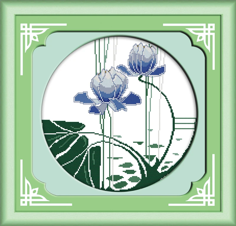 

Набор для вышивки крестиком с изображением лотоса, Набор для вышивки крестиком, 18/14/11 карат, с принтом, «сделай сам», ручная работа