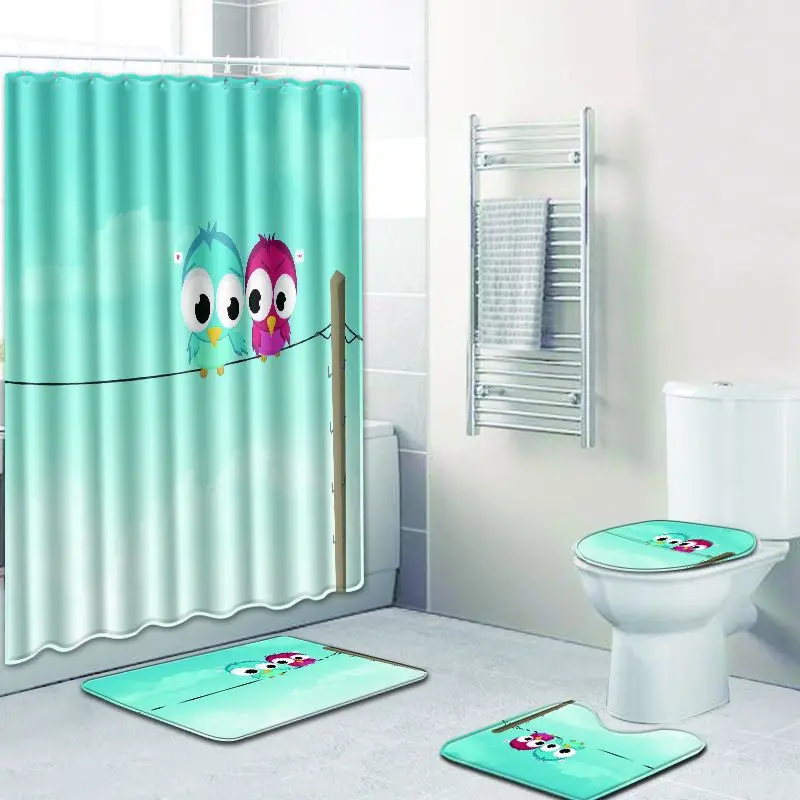 Бесплатная доставка 4 шт. набор ковров для ванной комнаты с изображением птиц