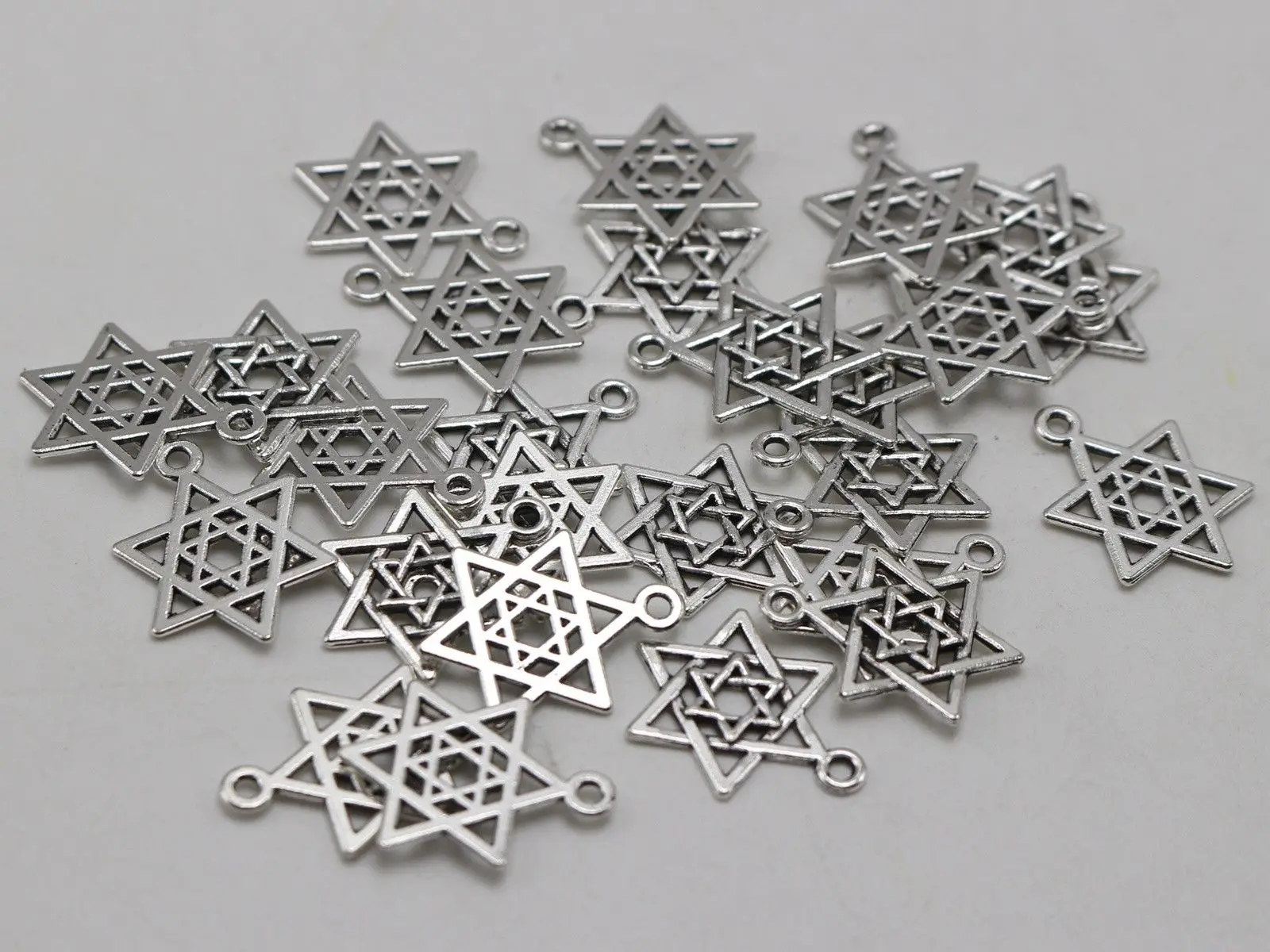 50 Tibet Silver Colour Tone Kabbalah Double &quotStar of David&quot Charm Pendant 16X22mm Craft | Украшения и аксессуары