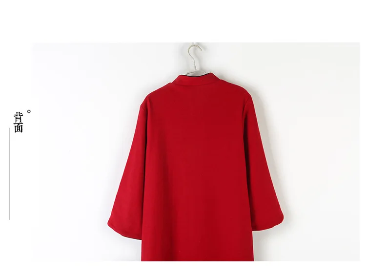 Chinese Cheongsam Dress Woolen Warm Thick Long Sleeve Dress Zen Tea Daily Long Sections Red