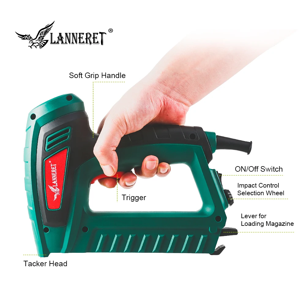 LANNERET 5A 720 Вт Электрический Tacker 2 в 1 гвоздезабиватель штапель пистолет