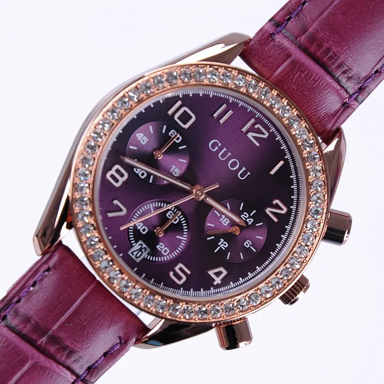 Часы GUOU Женские Аналоговые с 3 циферблатами и календарем|feminino|feminino relogio |