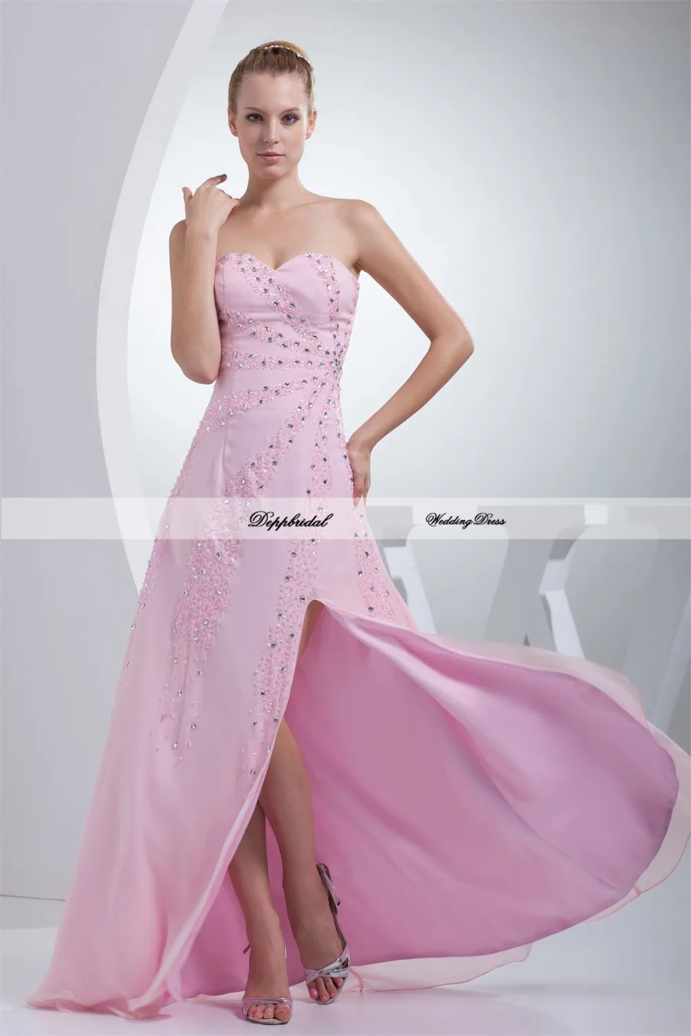 Шифон линии милая рукавов бисероплетение этаж длина вечернее платье халат де