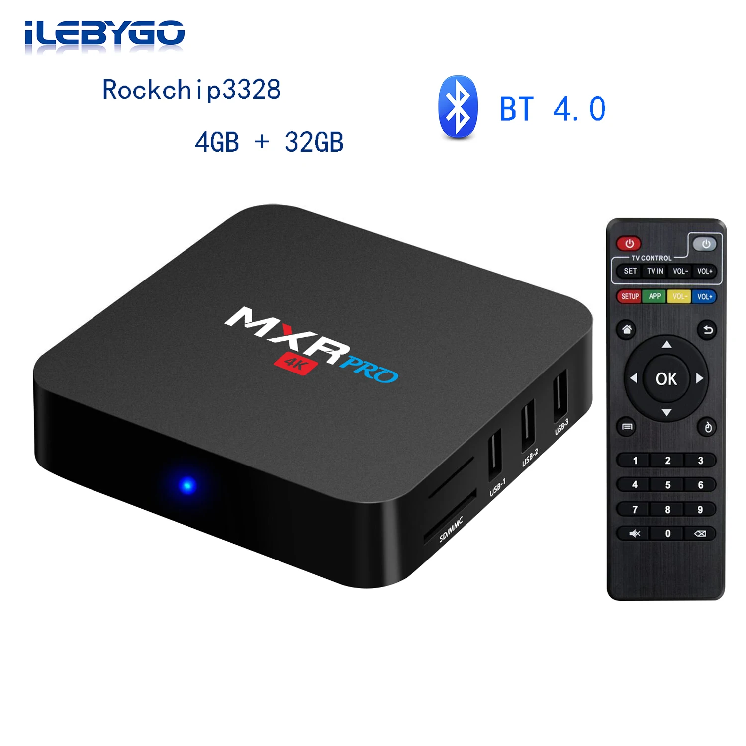 Ilebygo Smart Android 8 1 ТВ коробка RK3328 4 ядра 4G Ram 32G Rom 2 5G Dual WI-FI BT4.0 USB 3 0 3D K HDR H265 телеприставки