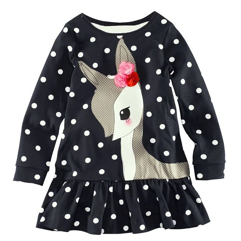 New Style Baby Girls Toddler Kids Long Sleeve Lace Dress One-piece Deer Cotton 1-6Y | Детская одежда и обувь