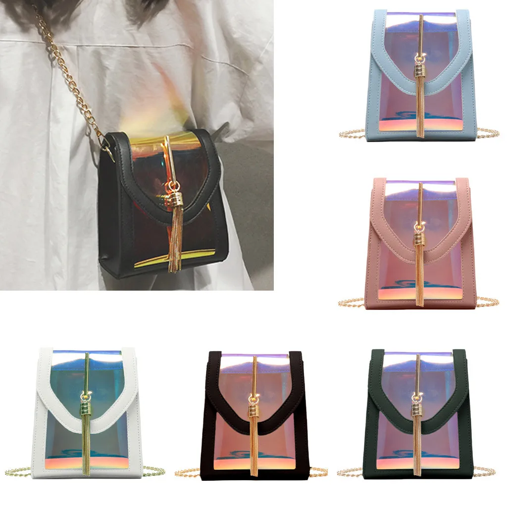 2019 New Women sac transparent femme Fashion ladies bag Contrast Color Diagonal Tassel Shoulder Bag Chain beach bags#CA35 | Багаж и сумки