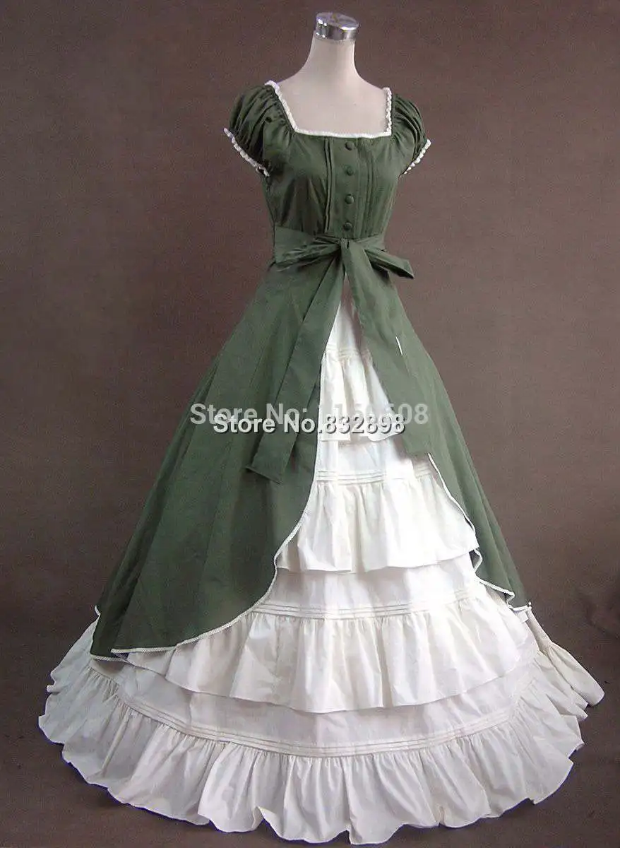 Green Colonial Dress Ball Gown Period 