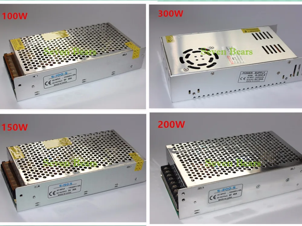 5V 20A 100W 30A 150W 40A 200W 60A 300W Драйвер импульсного источника питания адаптер для светодиодной ленты AC110V 220V вход в DC 5V