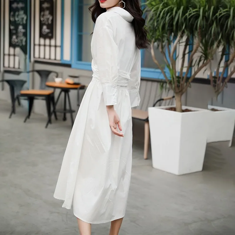 Корейская белая стягивающая рубашка женское элегантное осеннее платье 2019 с