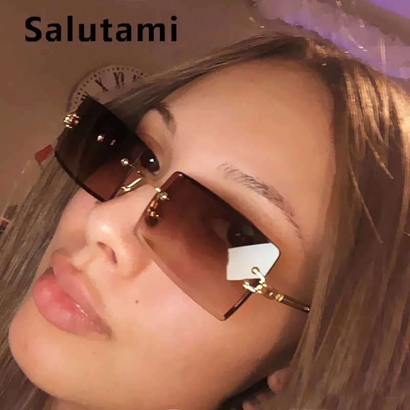 Cutting Frameless Small Square Sunglasses Men Women Luxury Brand Narrow Sun Glasses Female Gradient Eyewear Black Brown Shades