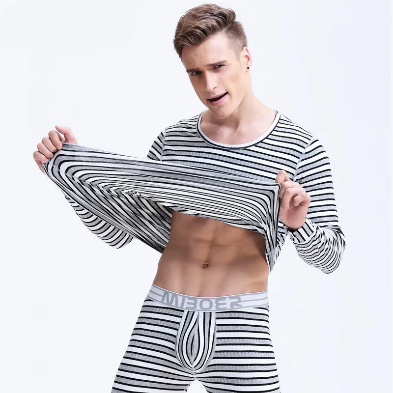 Мужское термобелье теплые брюки полосатые эластичные кальсоны с заниженной