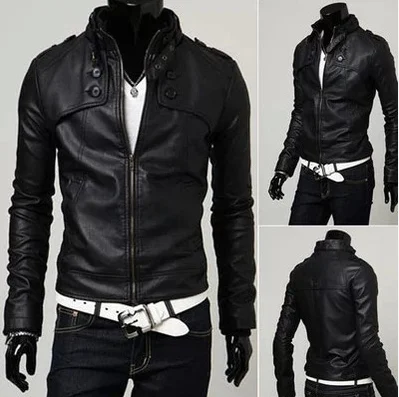 

New Men's Korean Slim Fit Short Leather Jacket Coats Locomotive Handsome Outwear H2