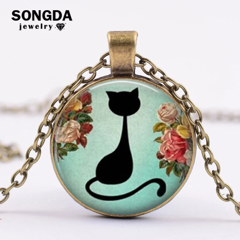 Женское Ожерелье SONGDA 2018 с изображением кота из стекла и драгоценных камней
