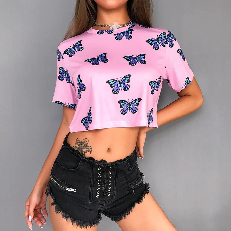 ArtSu с принтом бабочки Kawaii розовый топ женские рубашки Повседневная футболка с коротким рукавом лучший друг Милая забавная футболка s Женская ASTS20748