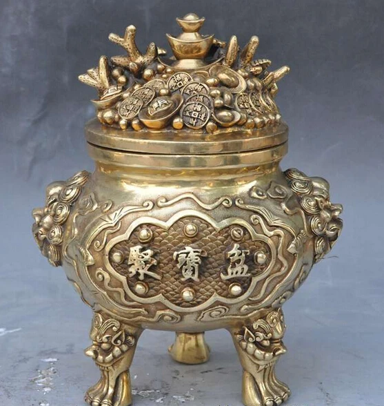 Ymying 1019 + китайский буддийский fane латунь богатство Фортуна голова зверя статуя