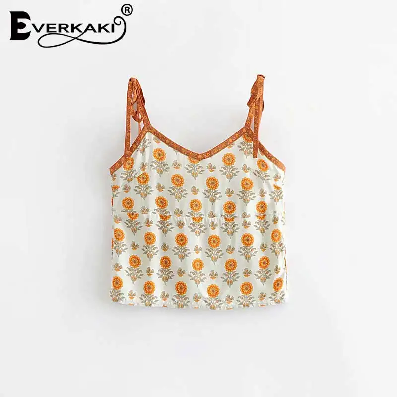 Everkaki Boho Camis с цветочным принтом, топ, женские кисточки, шнуровка, v-образный вырез, цыганский богемный летний топ, Camis, женские, летние новые - Цвет: Green