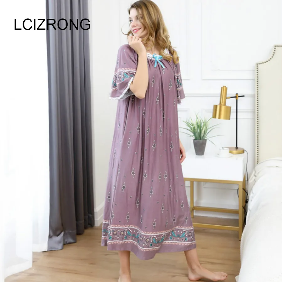 

Summer Elegant Embroidery Women Fat Nightgowns Sleep Home Dress Female Loose Mom Girl Night Dress Ladies Sleepwear Long Nuisette