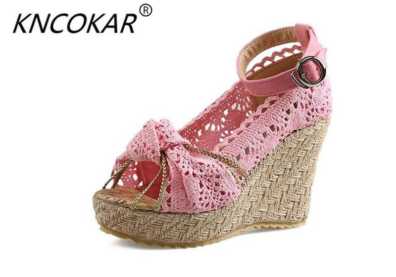 

Летняя женская обувь KNCOKAR, на шнуровке, с вырезами, на высоком каблуке, непромокаемые сандалии на платформе