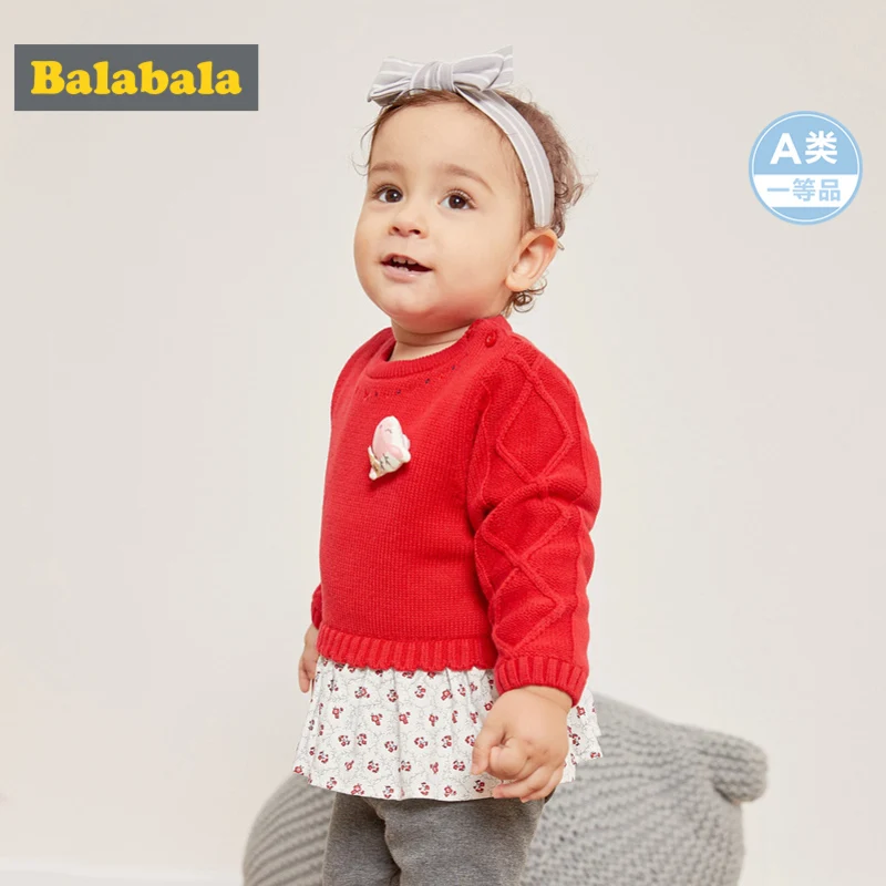 Balabala/платье свитер из 100% хлопка для маленьких девочек зимний с застежкой на плече