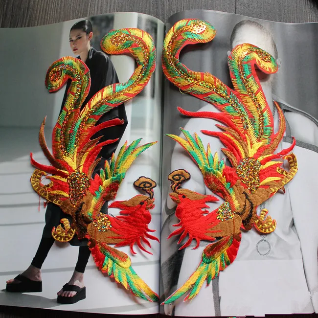 

1 пара изысканная вышивка птица Феникс нашивки ткань паста Сделай Сам аксессуары для одежды