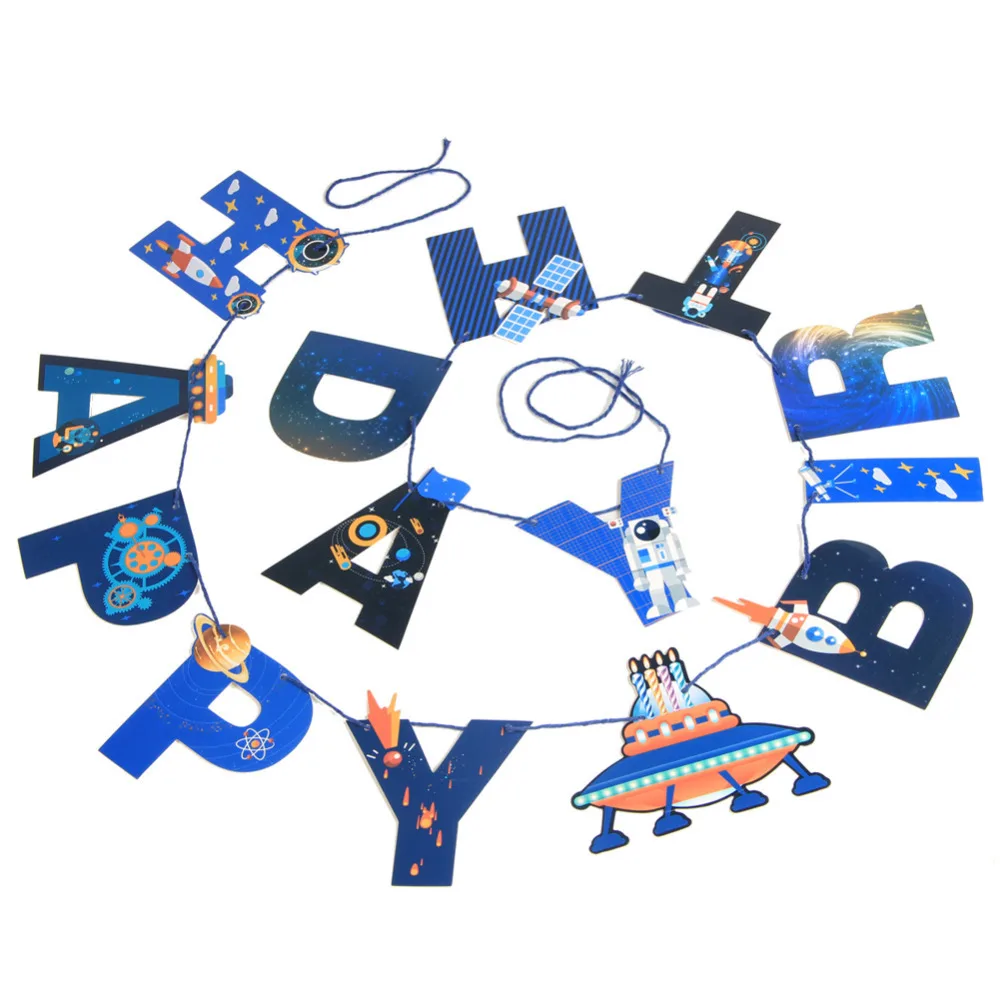 Баннер на тему дня рождения в виде НЛО галактики космоса и астронавта|banner happy|banner
