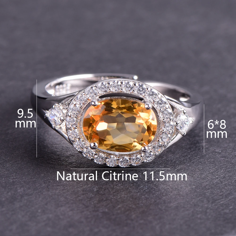 Buulooai Овальный 1.15ct натуральный цитрин камень Solitaire кольцо Подлинная 925 пробы