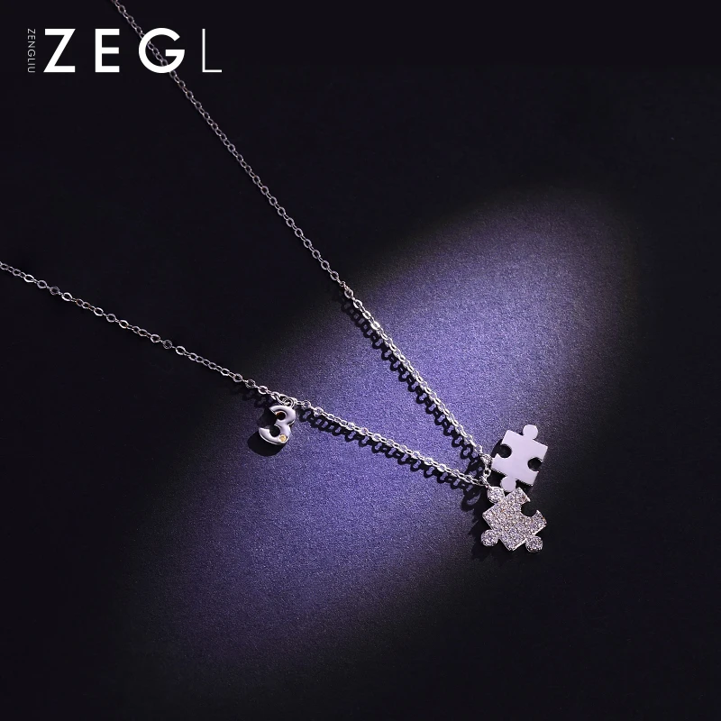 ZEGL designer girlfriends jigsaw necklace women small fresh clavicle chain simple personality sister choker | Украшения и