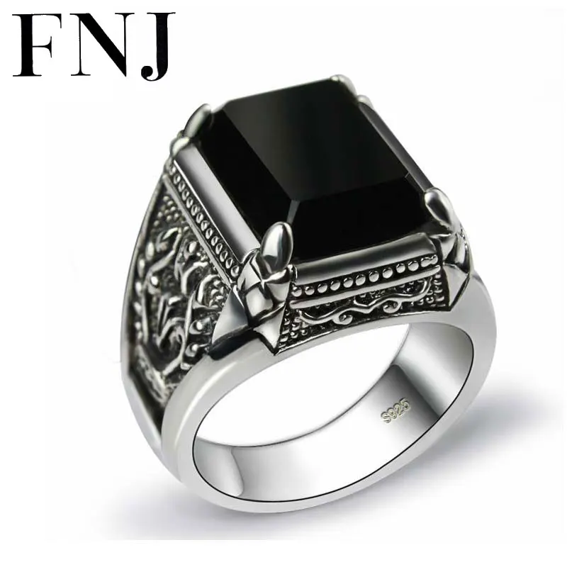 Мужское кольцо из серебра 925 пробы с черным камнем|thai silver ring|ring 925stone ring |