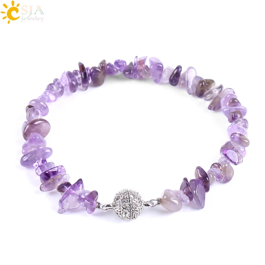 Браслеты CSJA из натурального камня гравия драгоценный камень бусины магнитный CZ