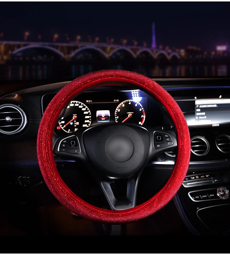 Роскошные Кристальные фиолетовые красные розовые Чехлы рулевого колеса автомобиля для женщин и девочек Стразы покрытые автомобилем аксессуары для рулевого колеса