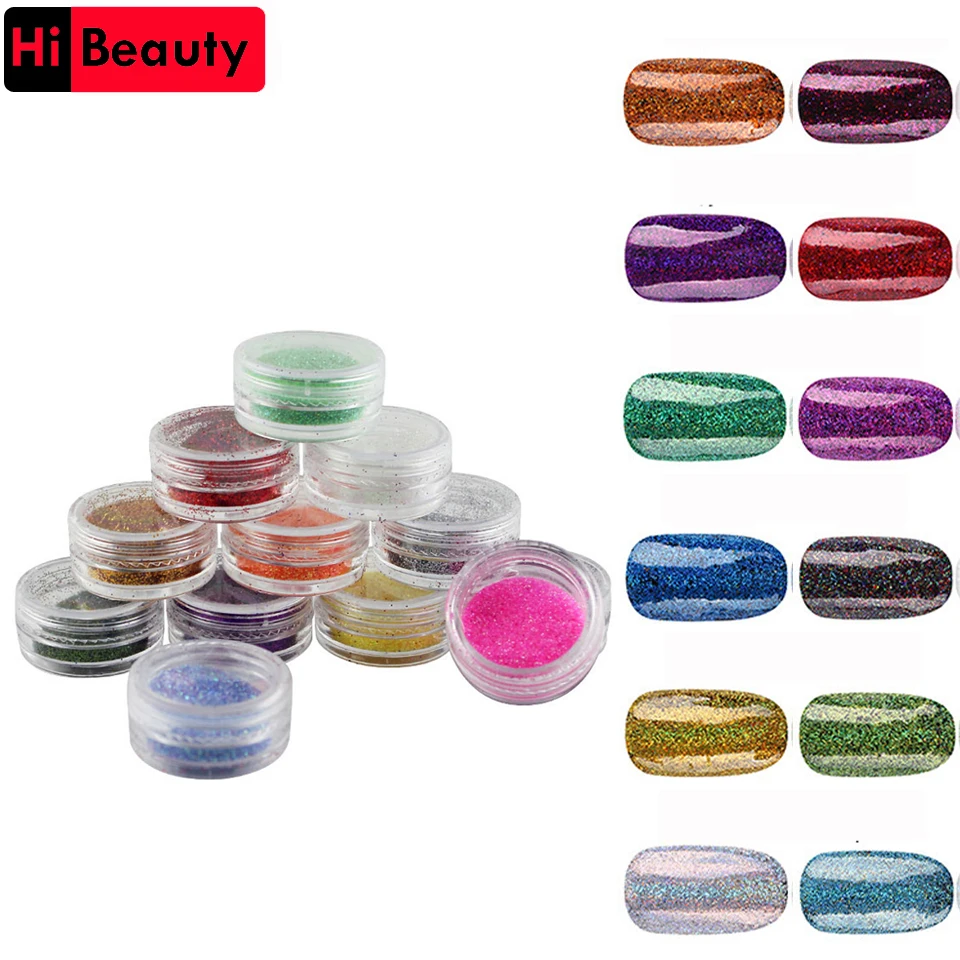 

12 Colors Fashion 3D Nail Design Glitter Decoration Sequins Powder Gel Colorful Sugar Pigment Mix Dust Polish Kit Set Tools