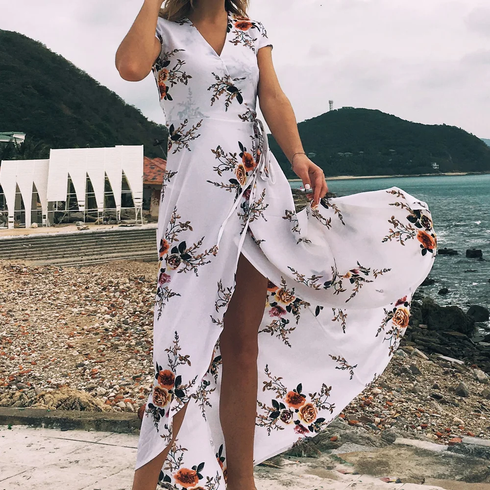 Женское шифоновое платье с цветочным принтом длинное пляжное платье-туника
