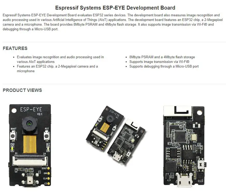 1 шт. x ESP-EYE доска распознавания лица оценит распознавание изображения и обработку звука, используемую в различных применениях AIoT