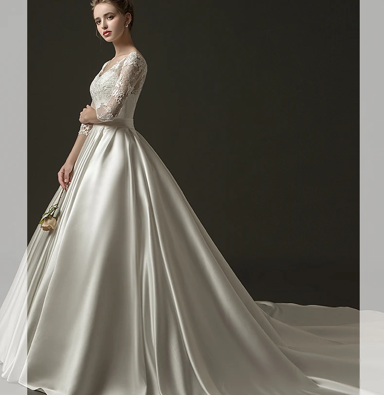 Роскошное сатиновое свадебное платье с v-образным вырезом, на шнуровке, Vestidos De Novia, с рукавами-крылышками, ТРАПЕЦИЕВИДНОЕ длинное свадебное платье,, открытая спина, свадебное платье