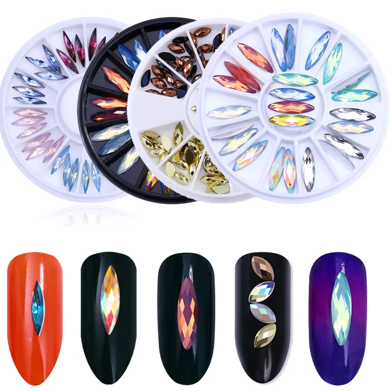 Опаловый маркиз для ногтей Стразы золотого и серебряного цвета цветной плоский